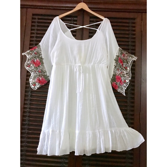 Dresses & Skirts - WHITE Crochet Lace Dress BOHO Peasant Bell Sleeves